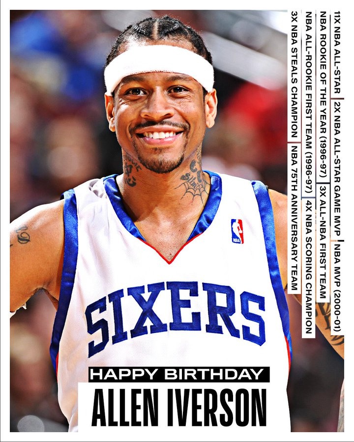 3次一陣&4屆得分王&11屆全明星&01年MVP！艾弗森50歲生日快樂??