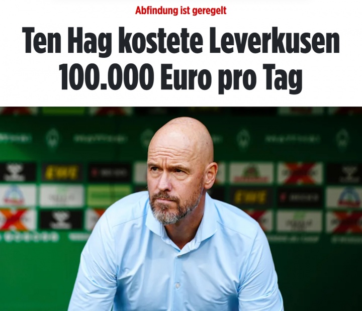 ??日入10萬歐！滕哈赫下課解約金500萬歐，兩個月工資近100萬歐