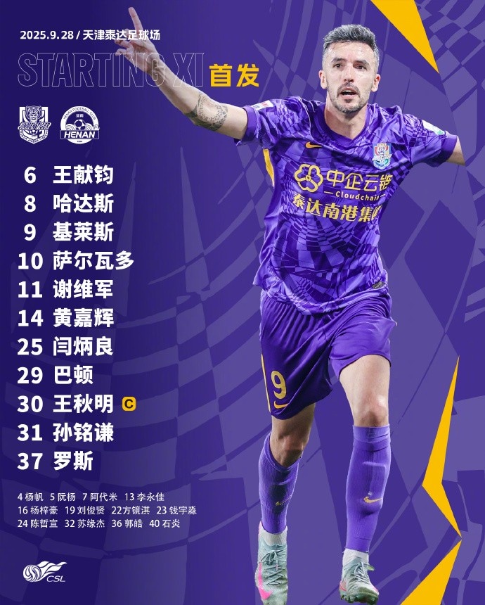 天津津門(mén)虎今日首發(fā)！