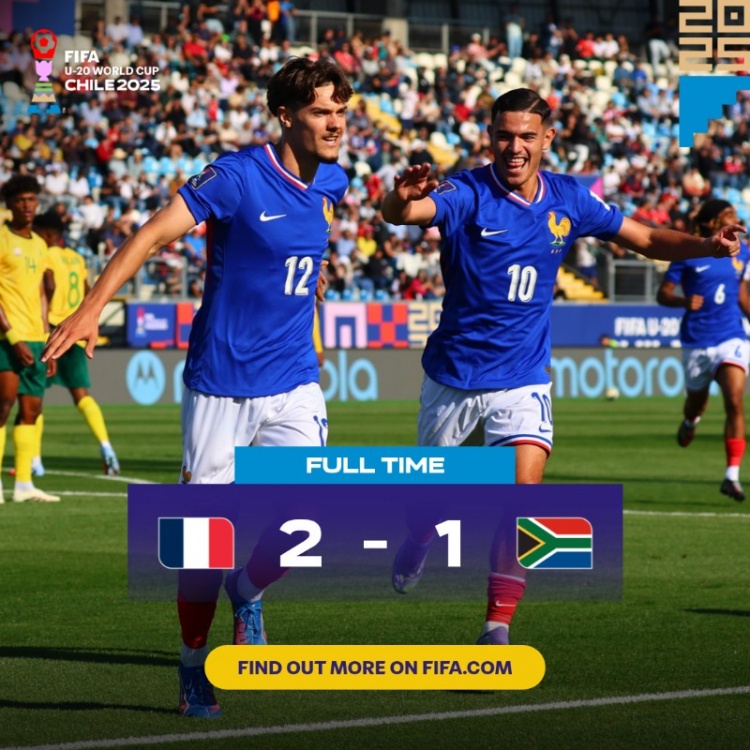 世青賽：法國(guó)U20以2-1勝南非U20取開(kāi)門(mén)紅，貝爾蒙特、米沙爾破門(mén)